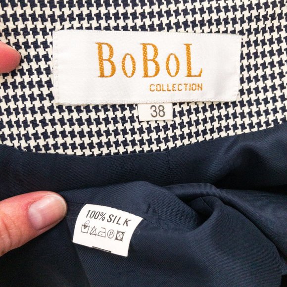 Vintage 90s 6 Silk Houndstooth Blazer - Picture 4 of 10